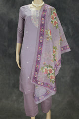 Elegant Lilac Purple Roman Silk 3 Piece Set - Lilac Purple