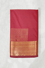 Maroon Korvai Soft Silk Saree with Delicate Gold Zari Buttas and Floral Border, Includes Blouse Piece - Maroon