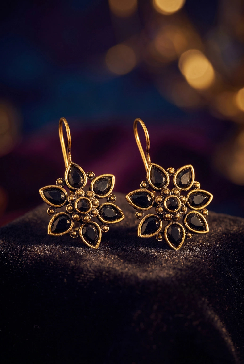 Antique Gold-Tone Floral Teardrop Stone Cluster Hook Earrings for Women