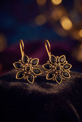 Antique Gold-Tone Floral Teardrop Stone Cluster Hook Earrings for Women