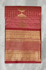 Peach Pure Silk Saree with Heavy Pallu and Gold Border, Silk Mark Certificate, with Blouse Piece - Peach