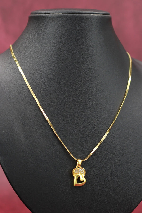Gold-Tone Textured Chain Necklace with Double Heart Pendant for Women, Pendant Necklace - Gold