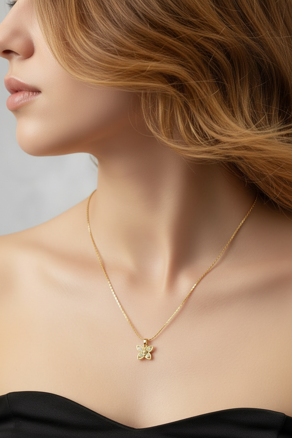 Gold-Tone Butterfly Pendant Necklace, Textured Chain Fashion Jewellery for Women