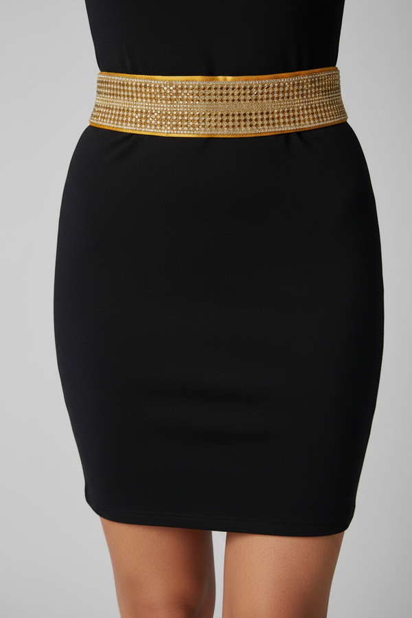 Gold-Tone Crystal Embellished Hip Belt with Adjustable