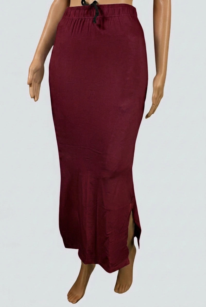 Maroon Lycra Shapeware Petticoat with Side Cut for Saree Blouse Support - Maroon