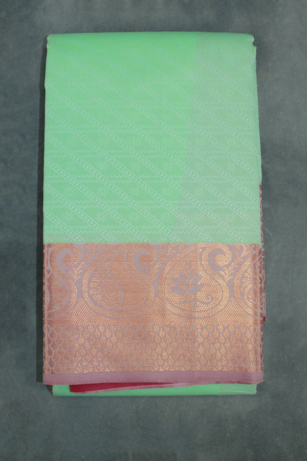 Mint Blue Emboss Silk Saree with Copper Border and Semi Silk Texture for Traditional Wear - Mint Blue
