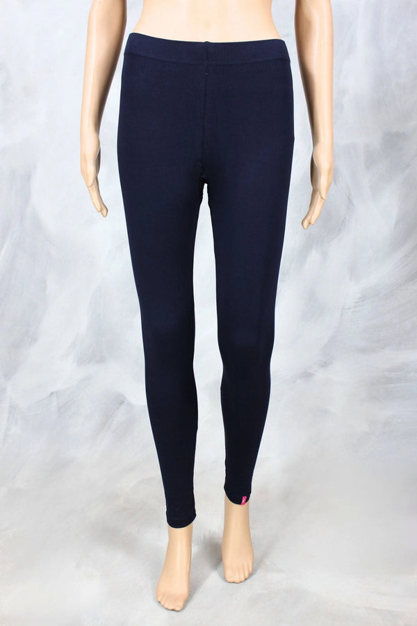 Dark Navy Blue 4-Way Lycra Cotton Leggings for Women, Smooth Finish, Thick Skin-Tight Comfort - Dark Navy Blue