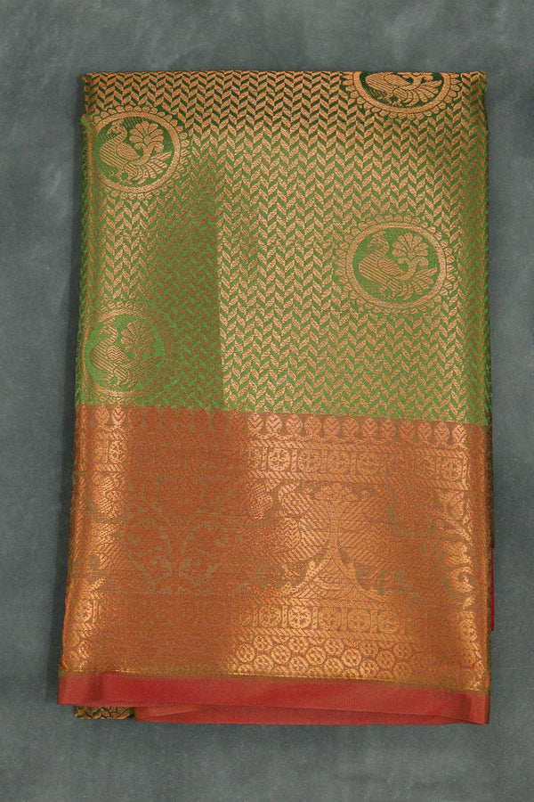 Mehendi Green Bridal Pattu Saree with Full Body Zari Work and Traditional Border - Mehendi Green