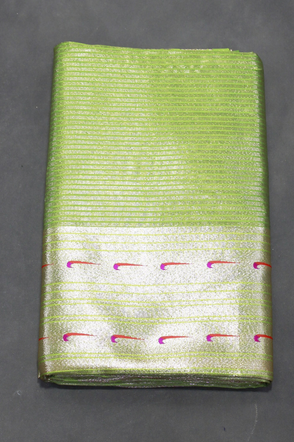 Green Paithani Tissue Fabric Saree with Zari Weaving and Blouse - Green