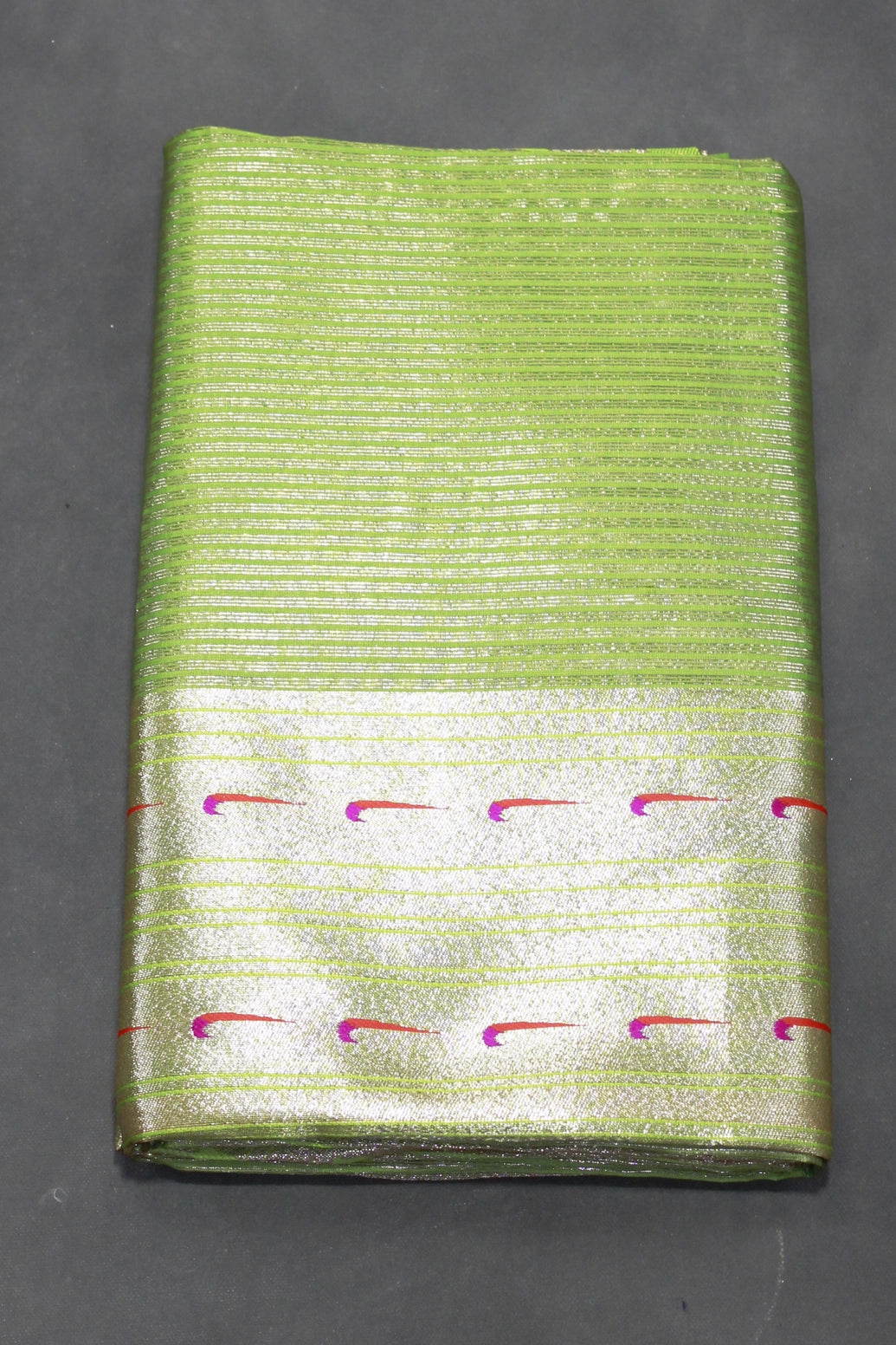 Green Paithani Tissue Fabric Saree with Zari Weaving and Blouse - Green