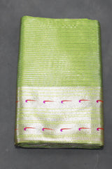 Green Paithani Tissue Fabric Saree with Zari Weaving and Blouse - Green