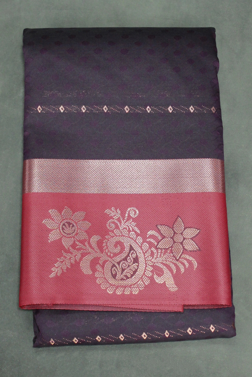 Purple Emboss Silk Saree with Floral Design Satin Border and Blouse - Purple