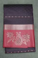 Purple Emboss Silk Saree with Floral Design Satin Border and Blouse - Purple