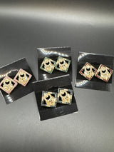 Geometric Kundan Stud Earrings with Bead - Gold-Tone Kundan Style Jewelry JCS Fashions