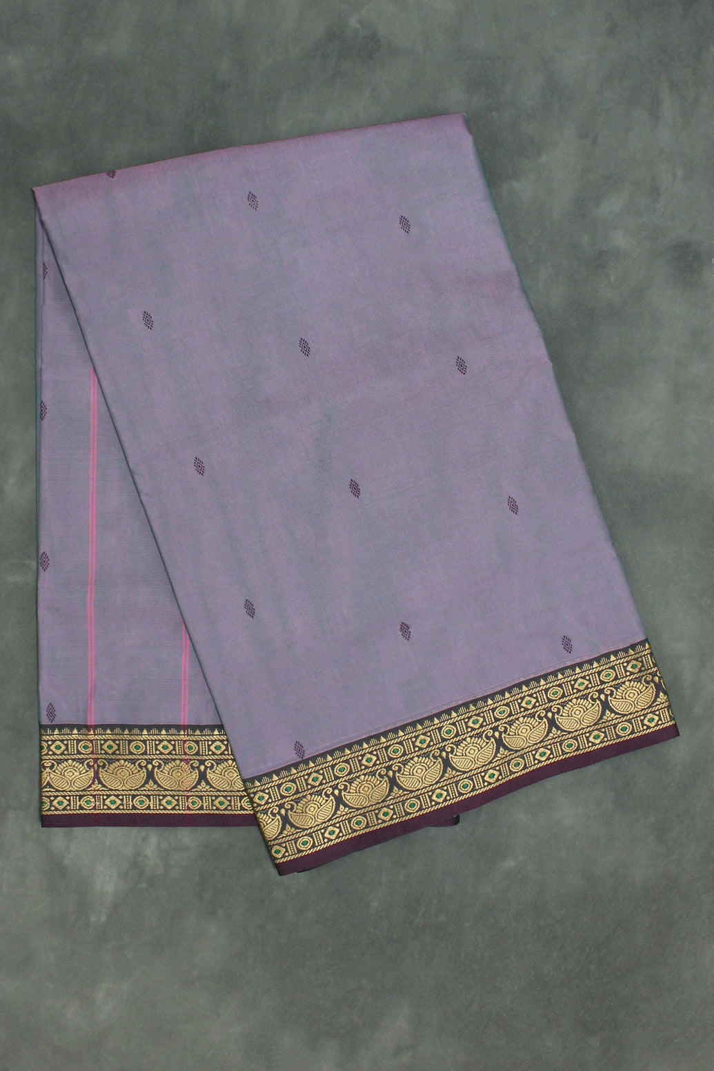 Pale Lavender Poly Cotton Saree with Woven Gold-Thread Border and Butta Motifs Saree JCS Fashions Pale lavender 5.5 meters