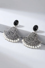 Black Textured Triangle Stone Drop Earrings for Women, Silver-Tone Party Festive Wear Fashion Jewellery - Black