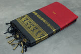Kalyani Dark Red Cotton Saree with Black Golden Zari Border and Putta Motifs - Blouse Included Saree JCS Fashions Dark Red 5.5 meters