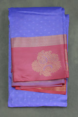 Lavender Emboss Silk Saree with Floral Design and Satin Border, Comes with Blouse - Lavender