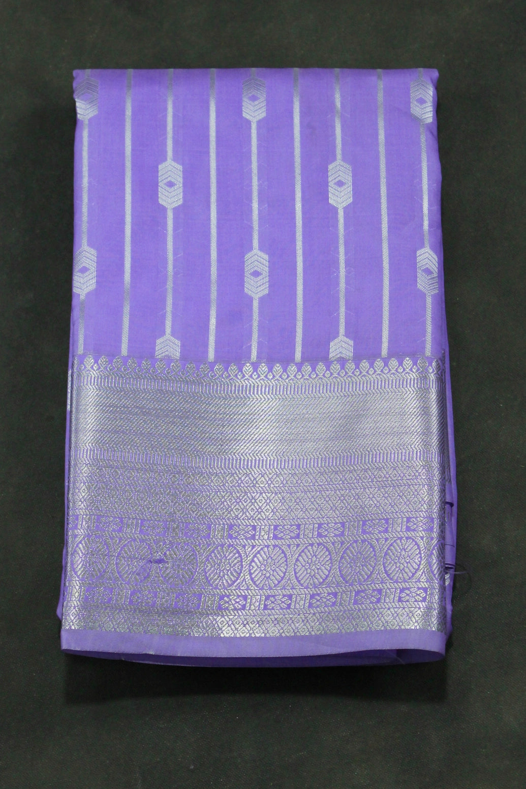 Lavender Bridal Vaira Oosi Soft Silk Saree with Silver Zari Border and Blouse - Lavender