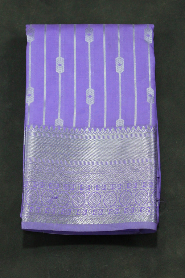Lavender Bridal Vaira Oosi Soft Silk Saree with Silver Zari Border and Blouse - Lavender