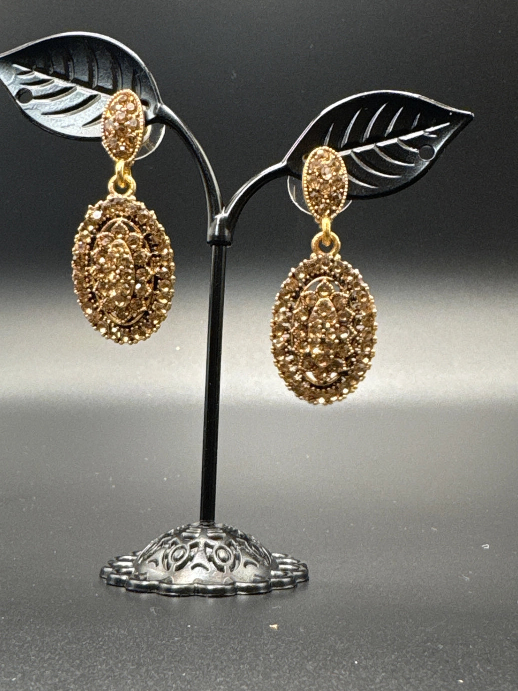 Victorian Style Gold-Tone Crystal Disc Dangle Earrings - 1.5 inch Drop - Gold