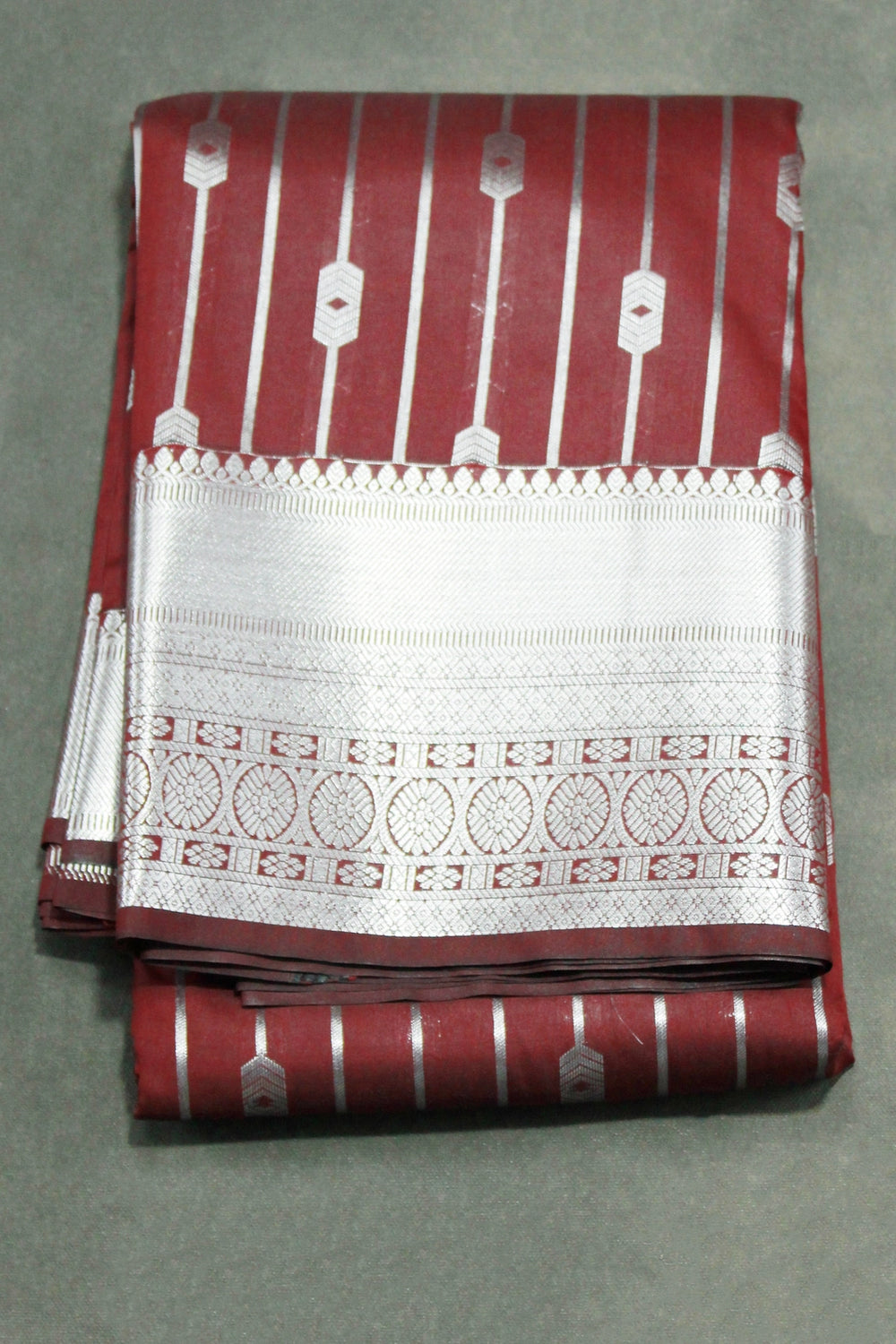 Bridal Vaira Oosi Soft Silk Saree with Silver Zari Border and Blouse, Brown Semi Silk Wedding Saree - Brown