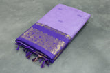 Lavender Kalyani Cotton Saree with Gold-Tone Zari Border, Putta Motifs and Tassel Pallu Saree JCS Fashions Lavender 5.5 meters