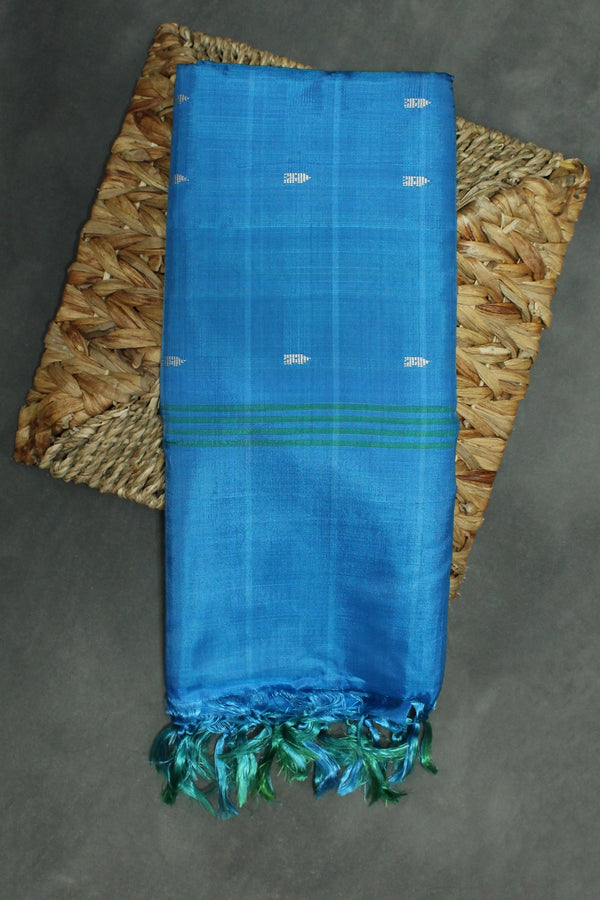 Banana Pith (Vaazhai Naar) Green & Blue Borderless Saree with Small Butta - Green & Blue