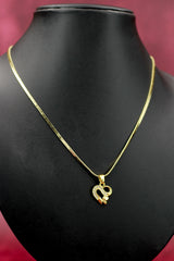 Gold-Tone Textured Chain Necklace with Pendant for Women, Elegant Ethnic Wear - Gold