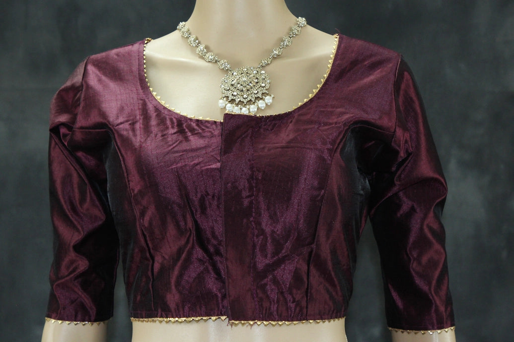 Readymade Padded Puple Raw Silk Blouse - Elbow Sleeve with Back Knot Blouse JCS Fashions Purple 36