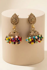 Traditional Multi-Color Jhumka Earrings with Dome Design, Gold-Tone Detailing & Bead Danglers - Multi color