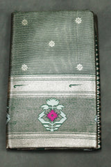 Bottle Green Paithani Tissue Saree with Zari Work and Blouse, Full Body Weaving - Bottle Green