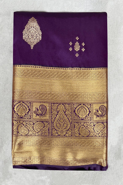 Purple Pure Silk Saree with Heavy Pallu and Traditional Border with Blouse Piece - 5.5 meters