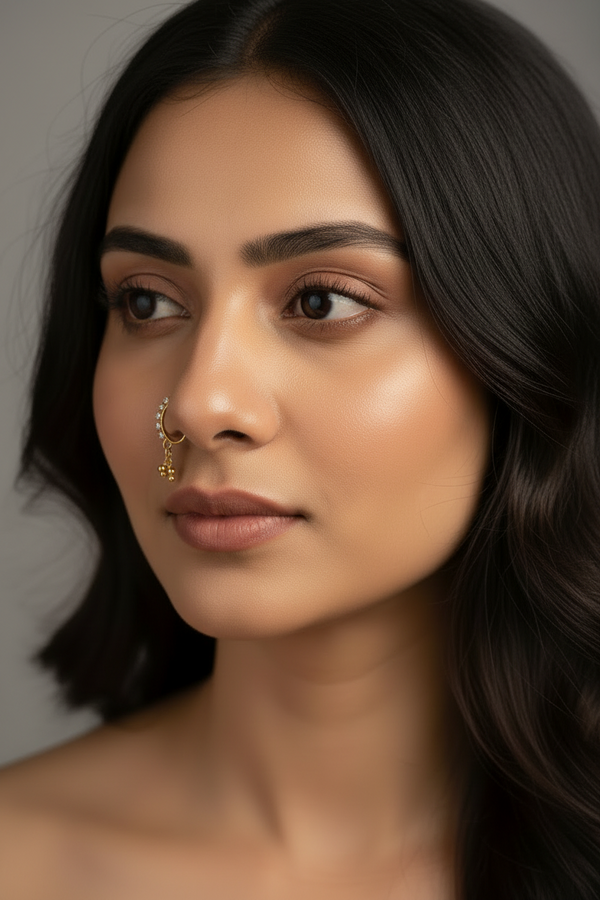 Gold-Tone Crystal Nath Nose Pin - Dual-Use Nose Ring & Clip-On Earring