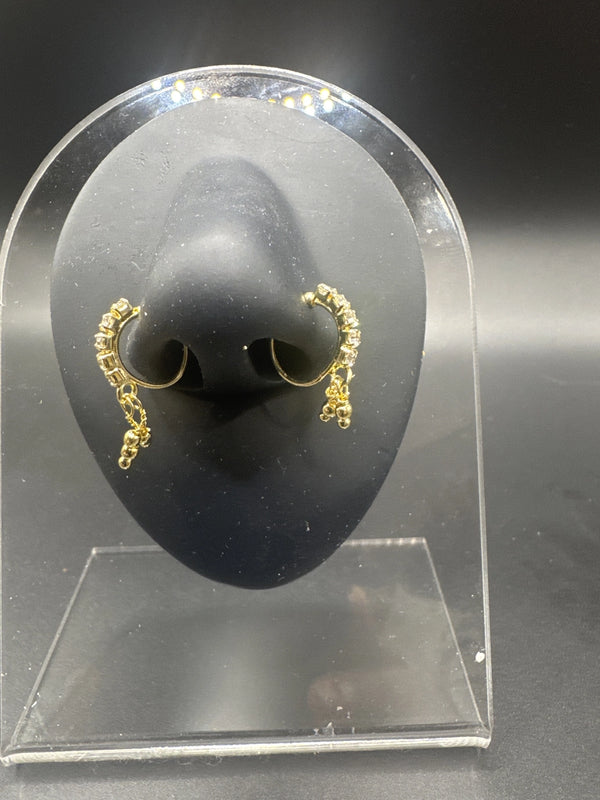 Gold-Tone Crystal Nath Nose Pin - Dual-Use Nose Ring & Clip-On Earring Jewelry JCS Fashions Gold 0.5 inch