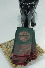 Dark Green Silk Cotton Saree with Zari Border and Matching Blouse - Dark Green