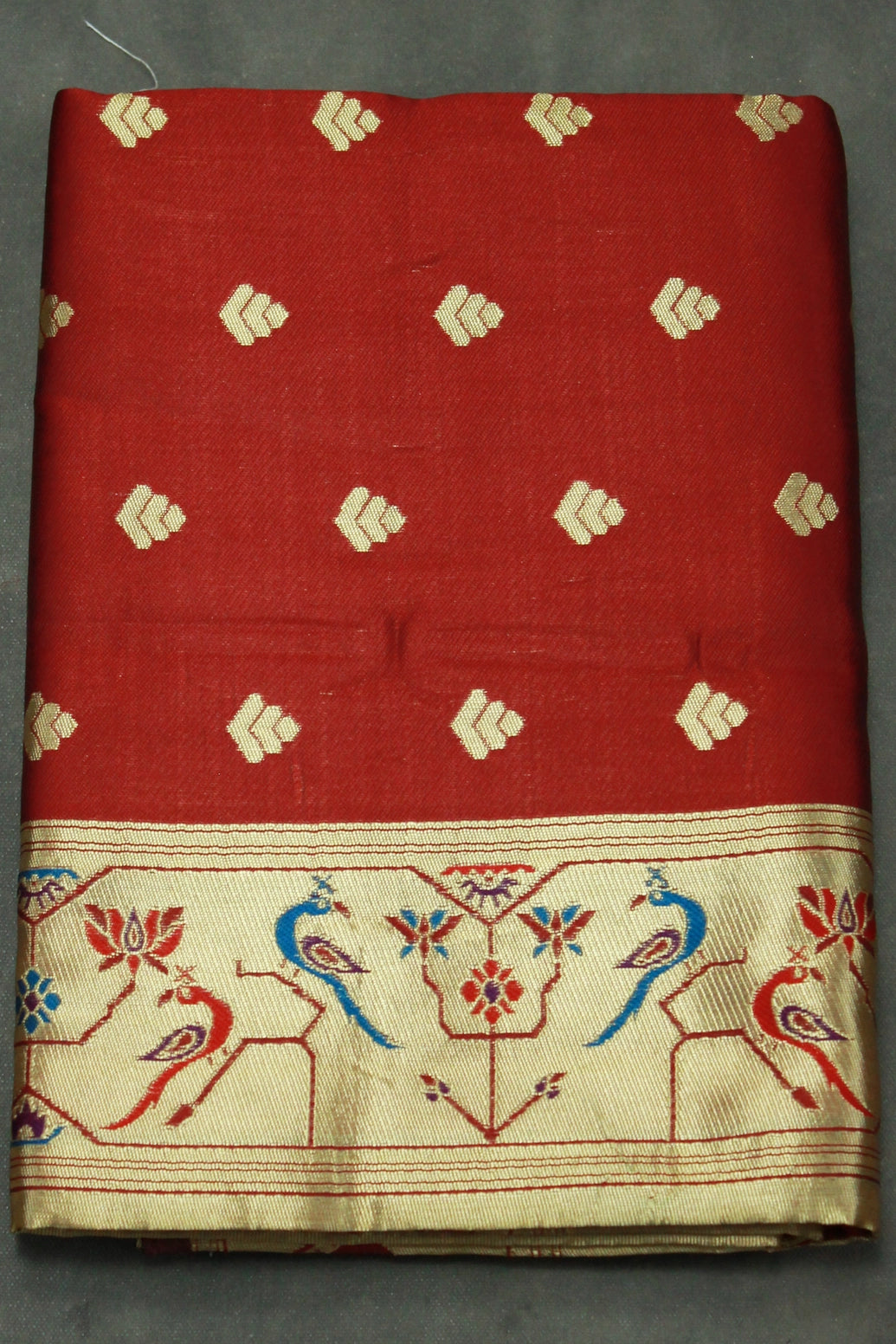 Maroon Paithani Pure Silk Saree Peacock Pallu Zari Woven Design Border With Butti - Maroon