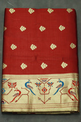 Maroon Paithani Pure Silk Saree Peacock Pallu Zari Woven Design Border With Butti - Maroon