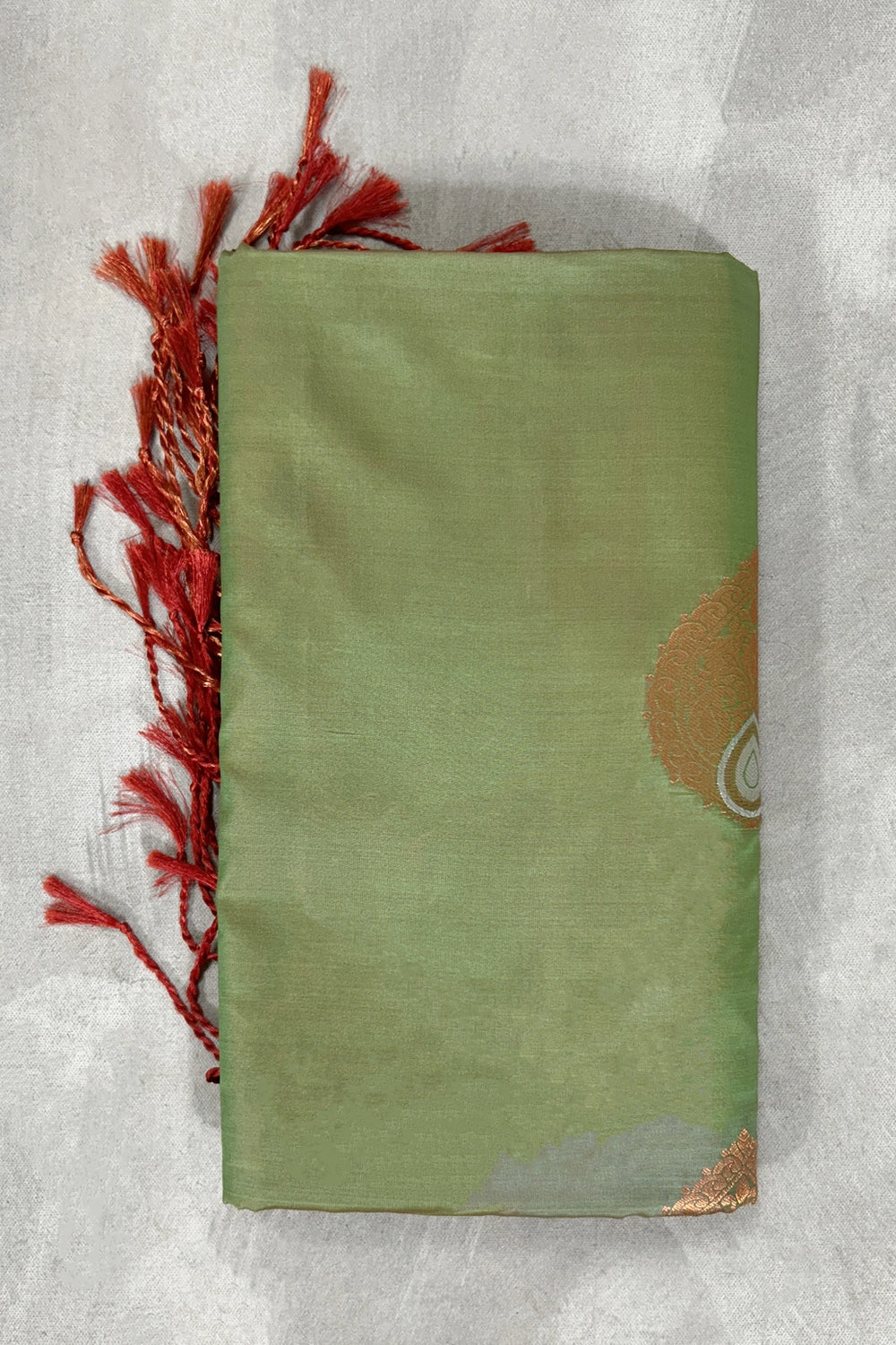 Pista Green Korvai Soft Silk Saree with Gold Zari Buttas and Traditional Floral Border for Women - Pista Green