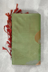 Pista Green Korvai Soft Silk Saree with Gold Zari Buttas and Traditional Floral Border for Women - Pista Green