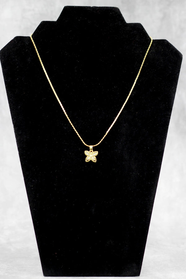 Gold-Tone Butterfly Pendant Necklace, Textured Chain Fashion Jewellery for Women - Gold