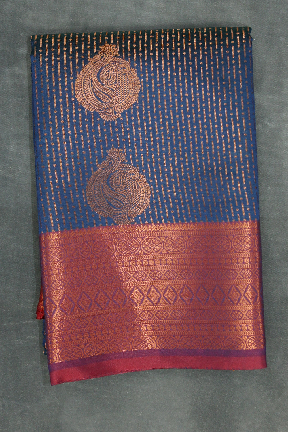 Navy Blue Bridal Pattu Saree with Full Body Zari Work and Traditional Border, Semi Silk - Navy Blue