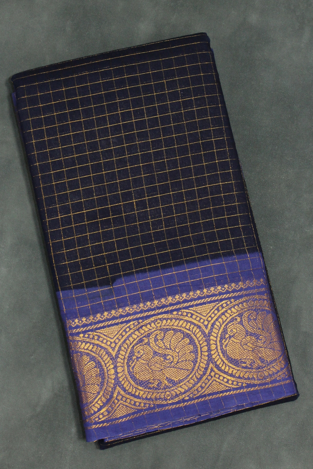 Pure Sungudi Cotton Checked Saree with Peacock Gold Zari Border - Deep Violet Saree JCS Fashions Deep Violet 5.5 meters