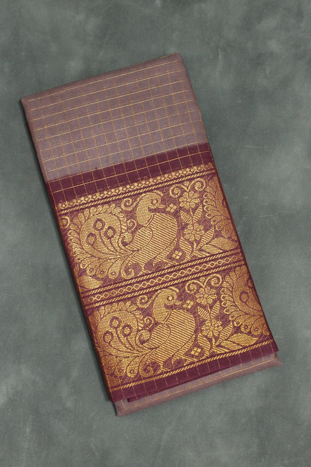 Chocolate Brown Sungudi Cotton Saree with Checked Body and Rich Peacock Gold Zari Double Border - Traditional Festive Wear - Chocolate Brown