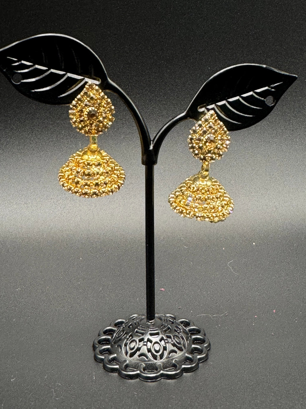 Gold-Tone Stone Jhumka Earrings - Traditional Jhumki Drop, 1.5 inch - Gold
