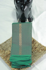 Seaweed Green Silk Cotton Saree with Zari Border and Blouse Piece, Border Less Design - Seaweed Green