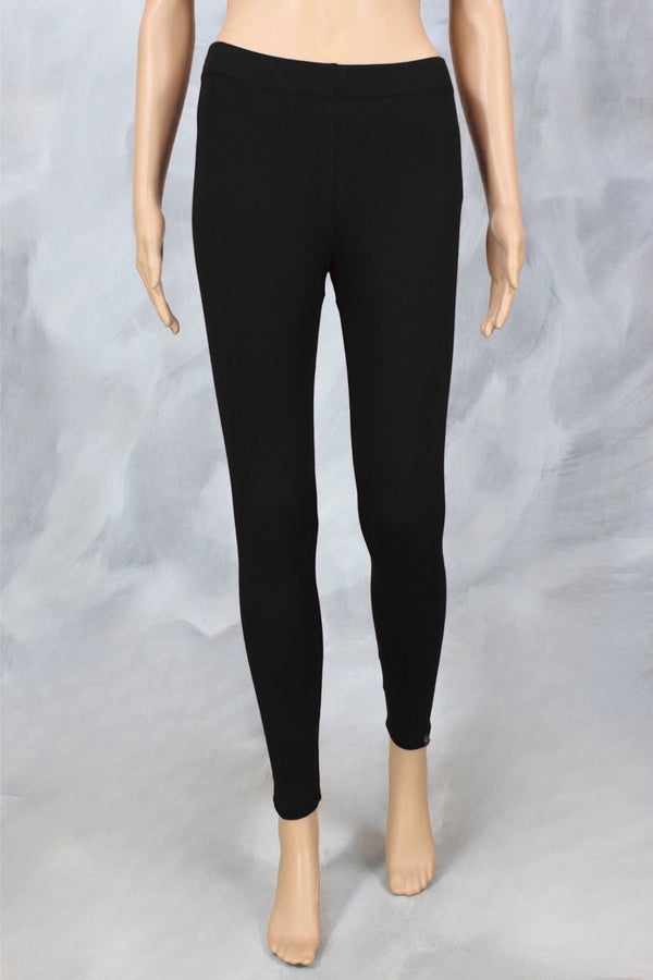 Black Ankle-Length Leggings in 4-Way Lycra with Silicon-Wash Smooth Finish - Black