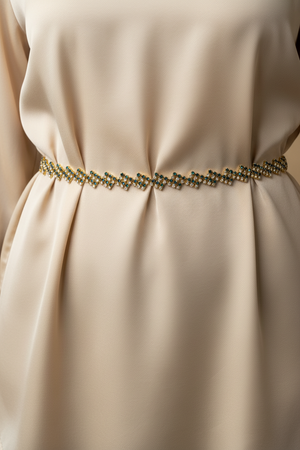 Gold-Tone Zigzag Crystal Hip Chain with Green Stones - Adjustable Waist Belt