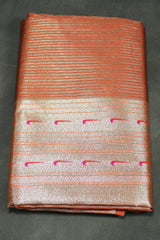 Orange Paithani Tissue Saree with Zari Work and Blouse, Full Body Weaving - Orange