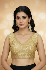 Sandal Gold-Tone Embroidered Padded Sleeveless Blouse with Sequin Work and Back Knot